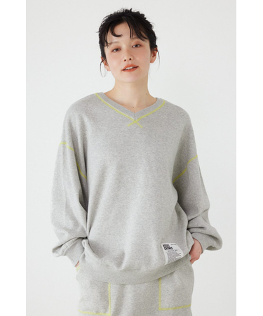 スウェットライク2wayネックニットトップス