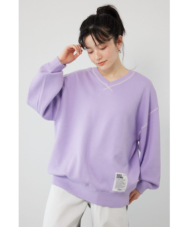 スウェットライク2wayネックニットトップス