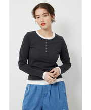 フェイクレイヤードヘンリーネックトップス