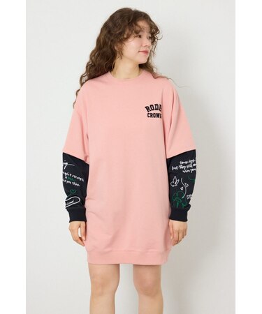 フェイクレイヤードフラワーロゴワンピース