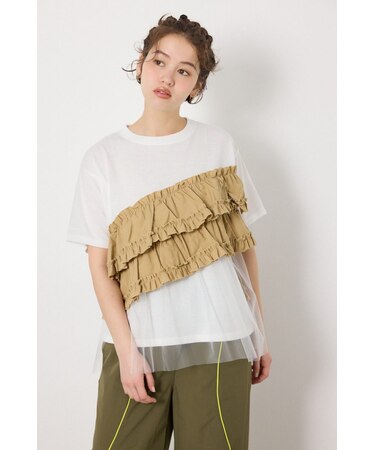 布帛チュールドッキングトップス