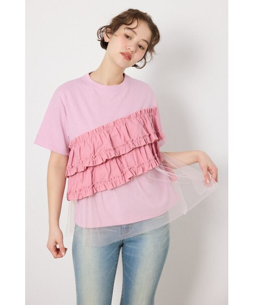 布帛チュールドッキングトップス