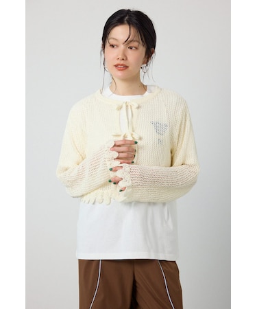 メッシュ柄リボンボレロ