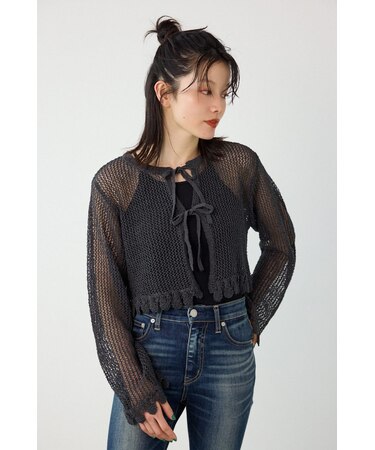 メッシュ柄リボンボレロ