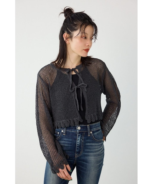 メッシュ柄リボンボレロ
