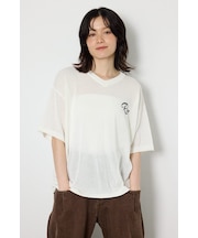 Vネックメッセージロゴニットトップス