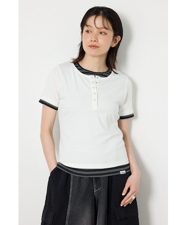 フェイクレイヤードヘンリーTシャツ