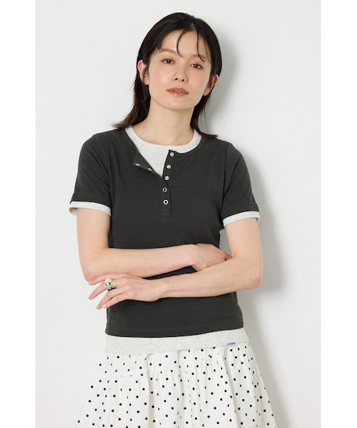 フェイクレイヤードヘンリーTシャツ