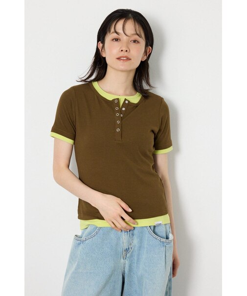フェイクレイヤードヘンリーTシャツ