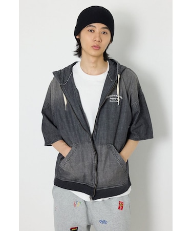 シャンブレーハーフスリーブZIPパーカー