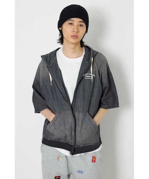 シャンブレーハーフスリーブZIPパーカー