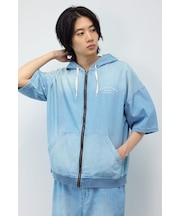 シャンブレーハーフスリーブZIPパーカー