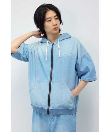 シャンブレーハーフスリーブZIPパーカー