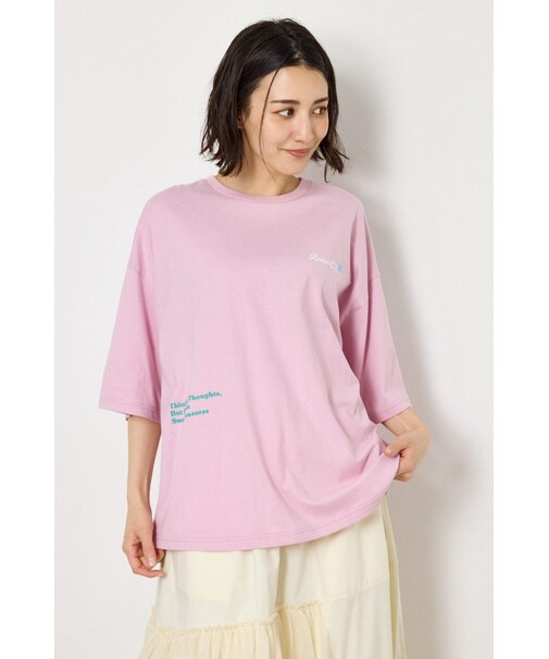 フラワースクリプトロゴ5分袖Tシャツ