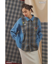 【UNISEX】(PEANUTS)チェック×デニムドッキングシャツ