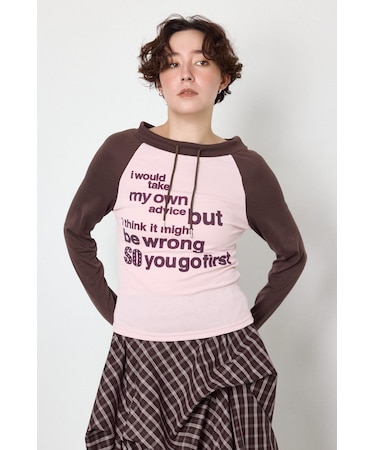 ワンショルラグランメッセージロングTシャツ