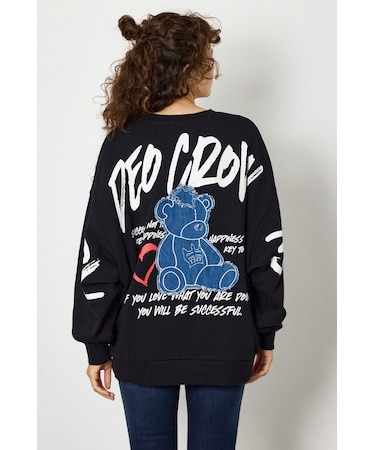 【UNISEX】ベアデニムアップリケスウェットトップス