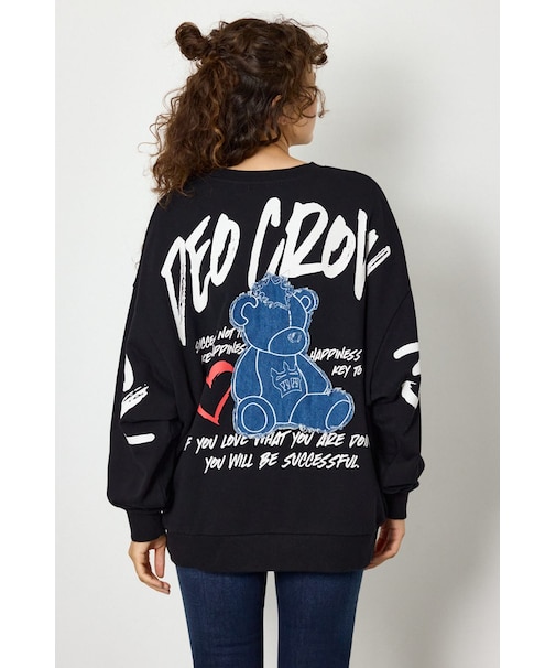 【UNISEX】ベアデニムアップリケスウェットトップス