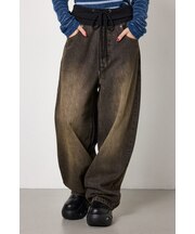 ウエストRIBウォッシュワイドDENIMパンツ