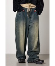 ウエストRIBウォッシュワイドDENIMパンツ
