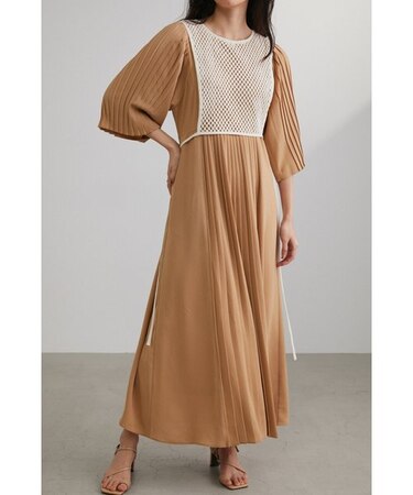 メッシュコンビプリーツワンピース