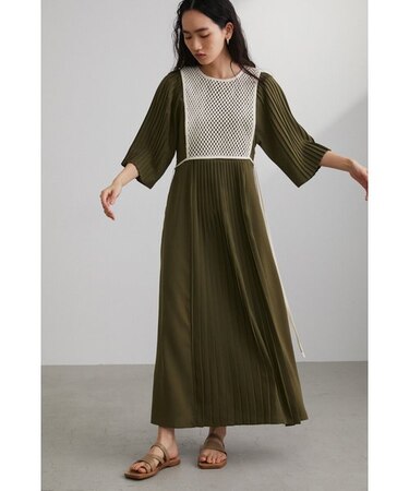 メッシュコンビプリーツワンピース