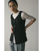 リネンミックスカーブネックベスト