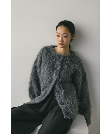 ヘアリーカールクルーニットカーデ