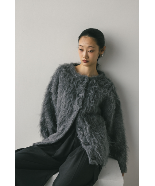 ヘアリーカールクルーニットカーデ