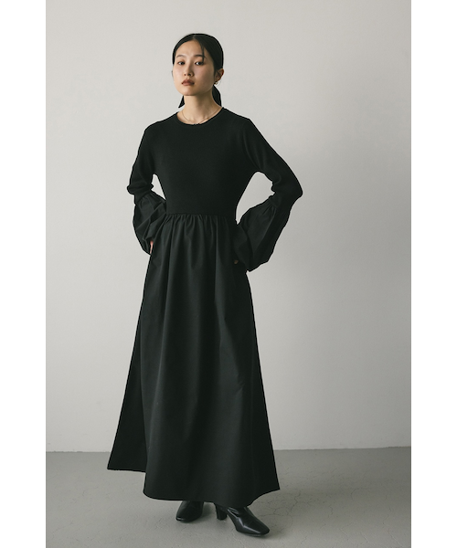 新作 Zip up cocoon OP ブラック ニットワンピース ロング 38