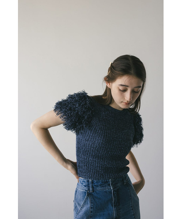 フリンジスリーブニットトップ