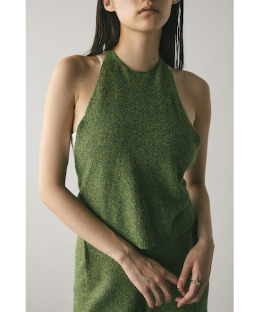 ホルターパイルニットトップ