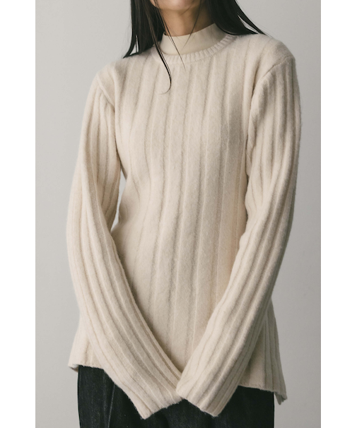 バックリボンリブニット