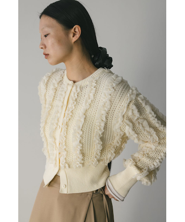 チュールフリルニットカーデ