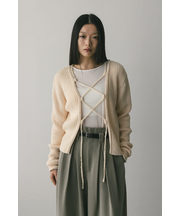 レースアップリブニットトップ