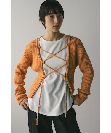 レースアップリブニットトップ