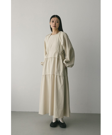 ウエストドロストティアードワンピース