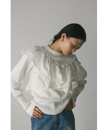 アシンメトリーフリルニットトップ
