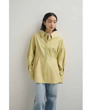 フェイクレザータックシャツ