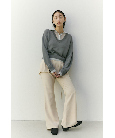 レイヤードポロニットトップ