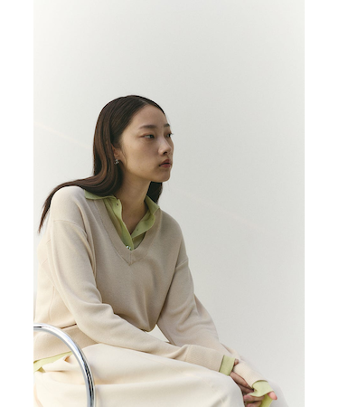 レイヤードポロニットトップ