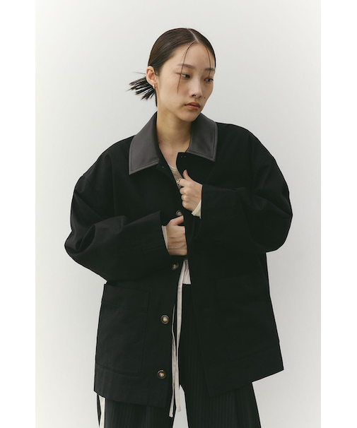 フェイクレザーカラーカバーオール