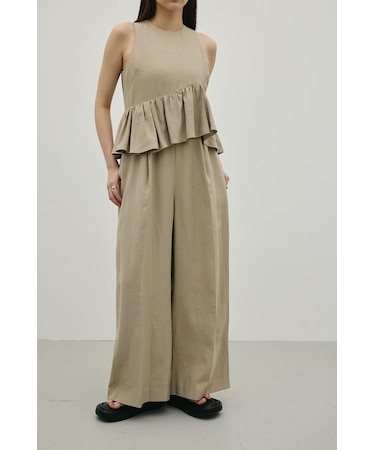 リネンミックスフリルオールインワン