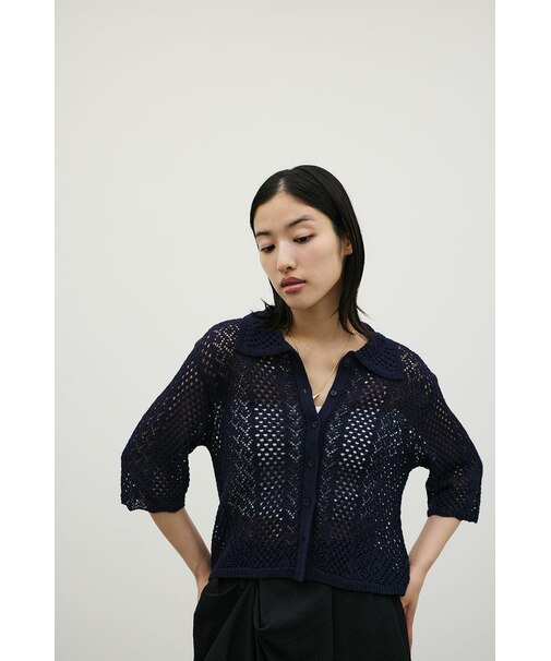 ミックスクロシェニットトップ