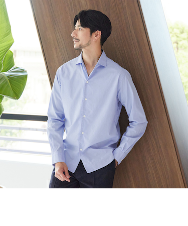 【WEB限定 WARDROBE SMART】コットン ワイドカラー スキッパー シャツ