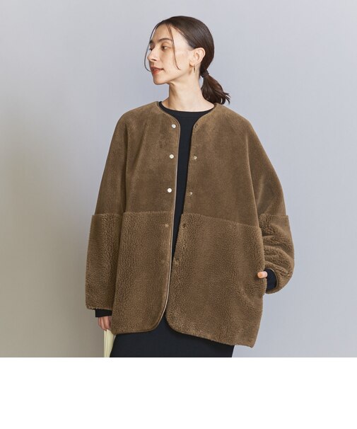 WEB限定】ボア×フェイクムートン ノーカラーリバーシブルコート -2WAY  