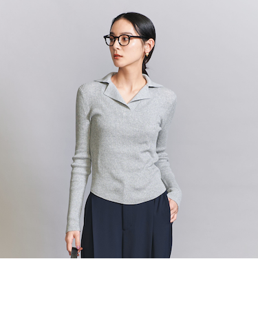 コットンリブ オープンカラーニット -ウォッシャブル-