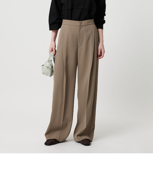 【WEB限定 Wardrobe DAILY MINIMAL】ダブルクロス タックワイドストレートパンツ -ウォッシャブル-