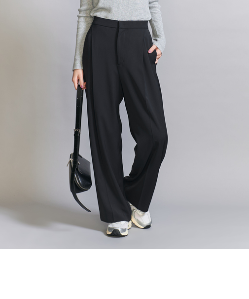 【WEB限定 Wardrobe DAILY MINIMAL】ダブルクロス タックワイドストレートパンツ -ウォッシャブル-