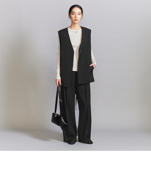 UNITED ARROWS ベルテッドロングジレ ダブルフェイスベスト ブラック UNITED ARROWS ベルテッドロングジレ ダブルフェイスベスト